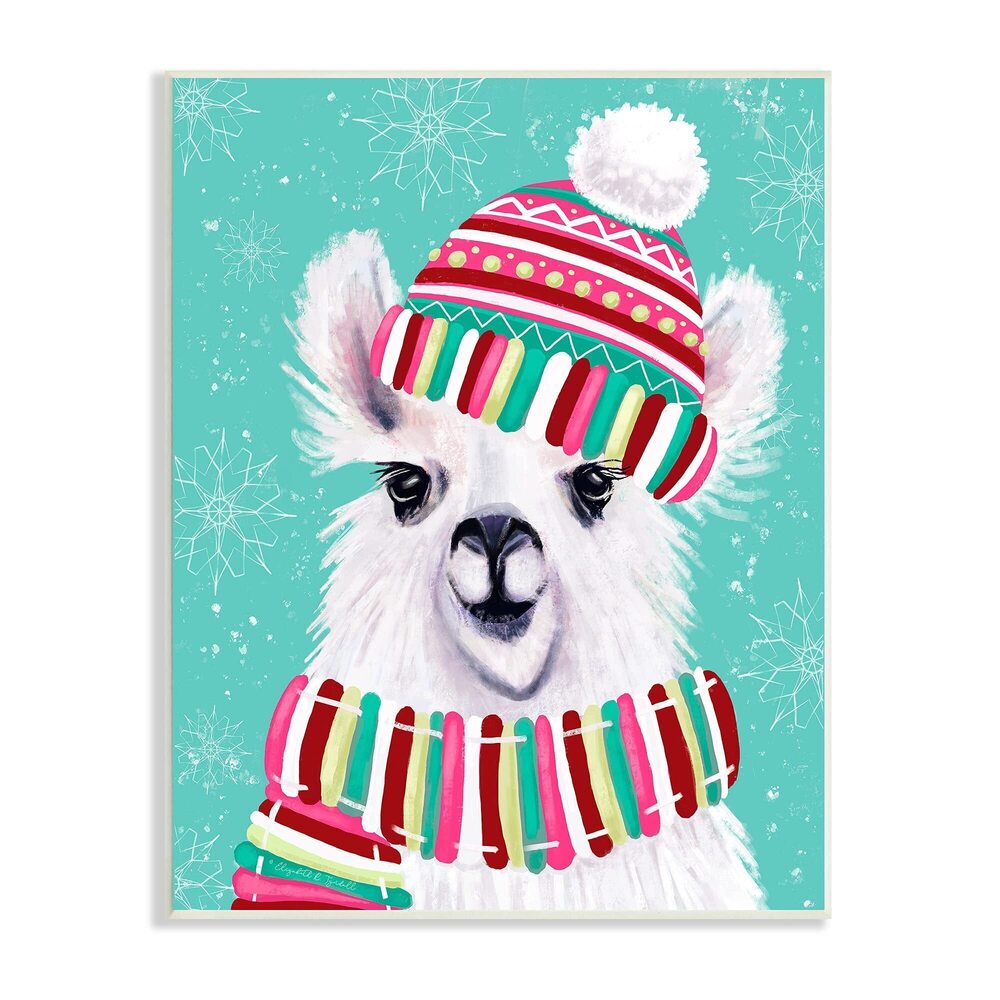 6693 Festive Winter Llama Portrait Snowy Weather Scarf Hat